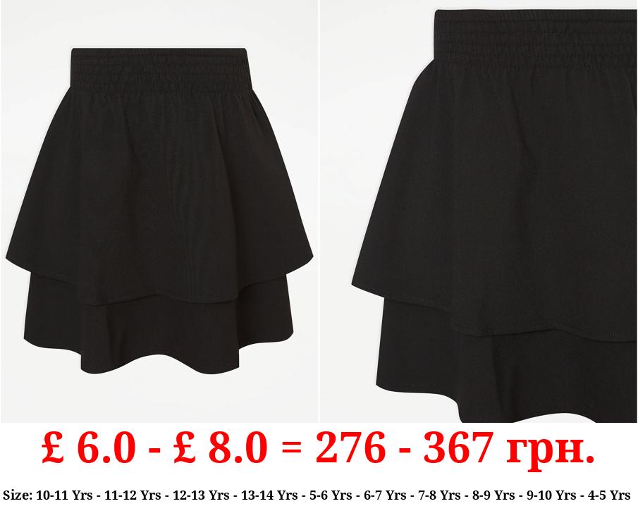 Girls Black Tiered School Skirt