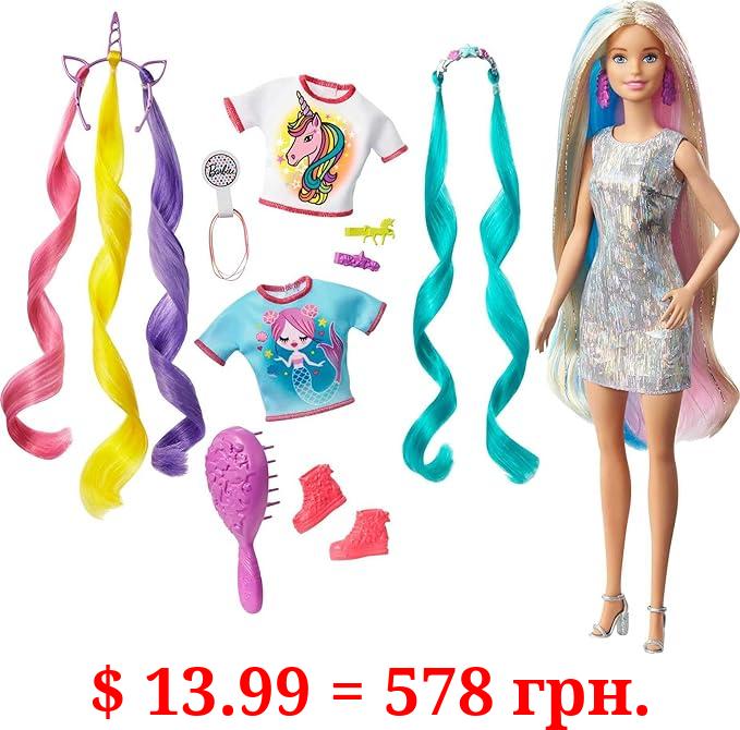 Barbie Fantasy Hair Doll & Accessories, Long Colorful Blonde Hair with Mermaid & Unicorn-Inspired Clothes