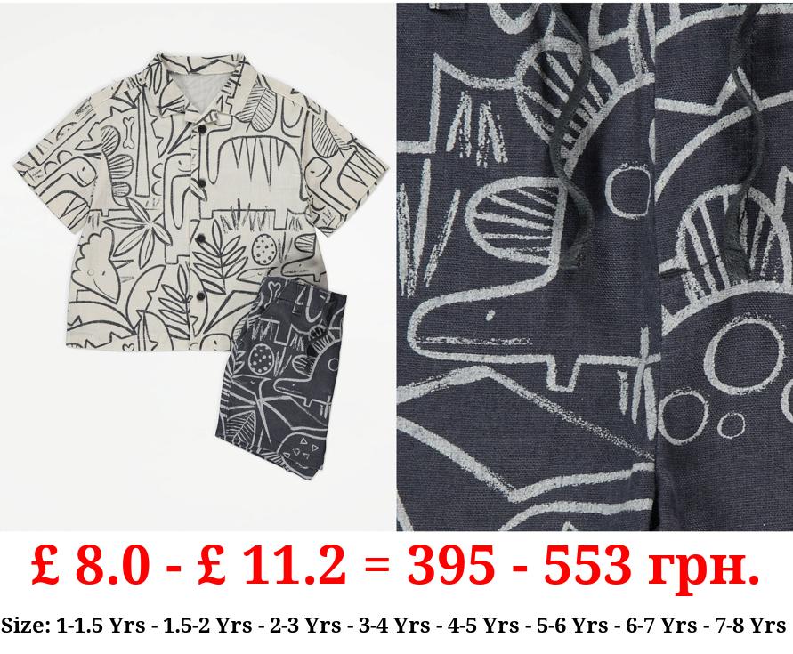 Cream Dinosaur Jungle Shirt and Shorts Outfit