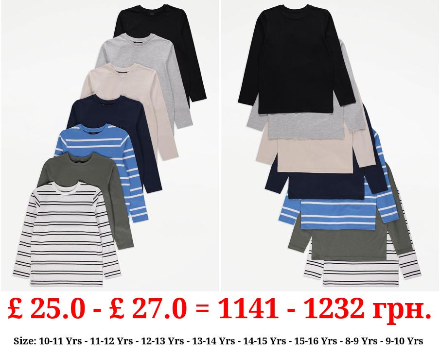 Plain and Striped Long Sleeve Tops 7 Pack