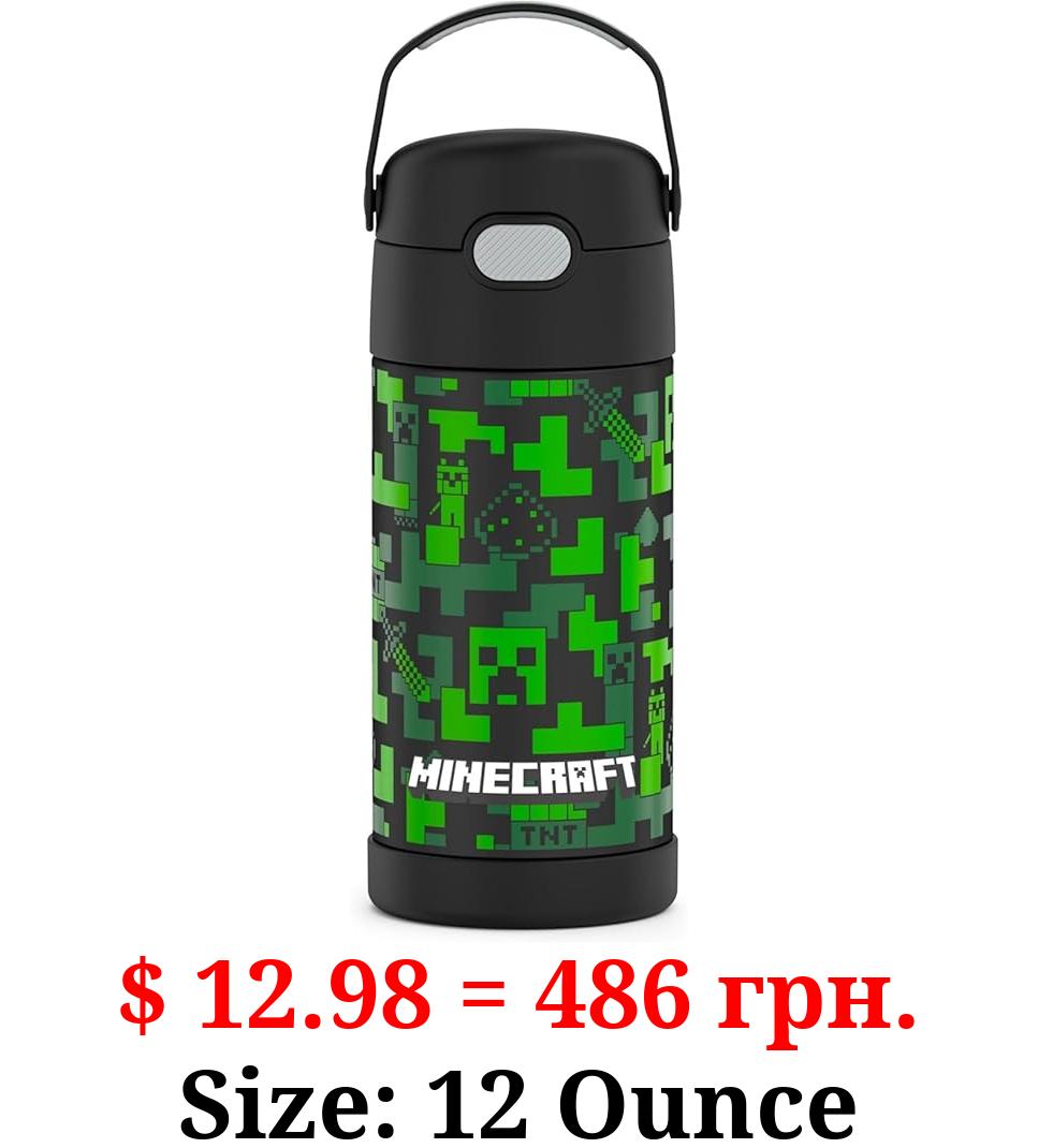 THERMOS FUNTAINER 12 Ounce Stainless Steel Vacuum Insulated Kids Straw Bottle, Minecraft