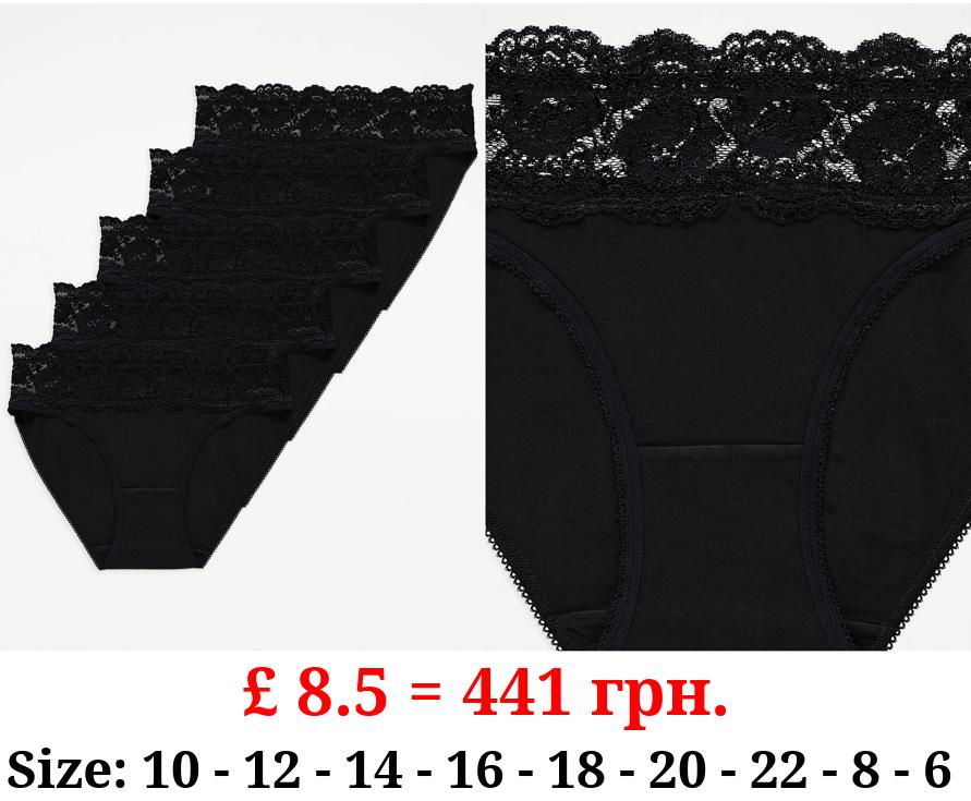 Black Lace Top High Leg Knickers 5 Pack