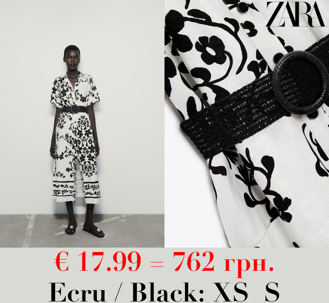 PRINTED LINEN BLEND SHIRT DRESS