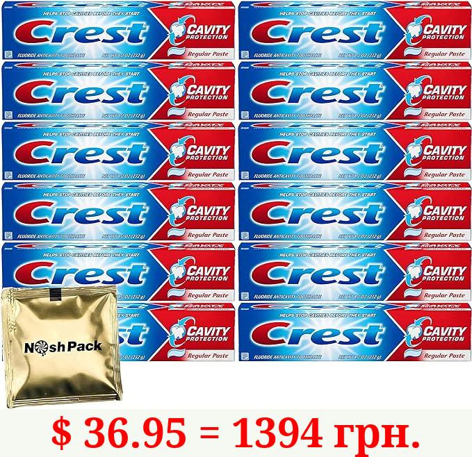 Fluoride Cavity Protection Toothpaste 8.2 Ounce Regular Paste, Bulk Toothpaste, Prevents Cavities Before They Start with Nosh Pack Candy Packet Mints (12 Pack)