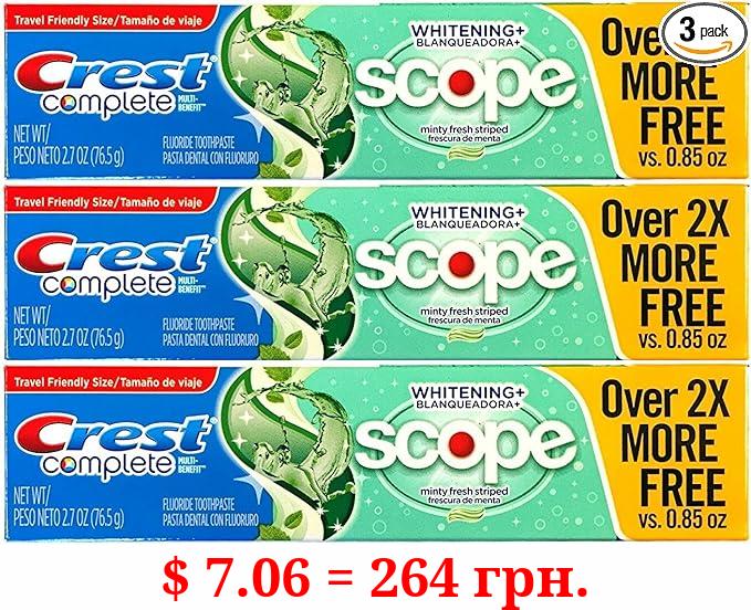 Crest Complete Multi-Benefit Whitening + Scope Minty Fresh Flavor Toothpaste 2.7 Oz, Pack of 3