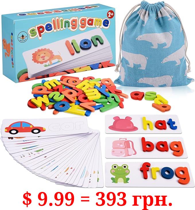 BEESTECH Spelling Matching Letter Games, Educational Learning Toys for Toddlers 2, 3, 4 Years Old, Preschool Learning Toys Activities, Alphabet Montessori Toys for 2,3,4 Year Old Boys, Girls
