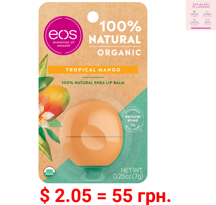 eos 100% Natural & Organic Lip Balm Sphere - Tropical Mango , Moisuturzing Shea Butter for Chapped Lips , 0.25 oz