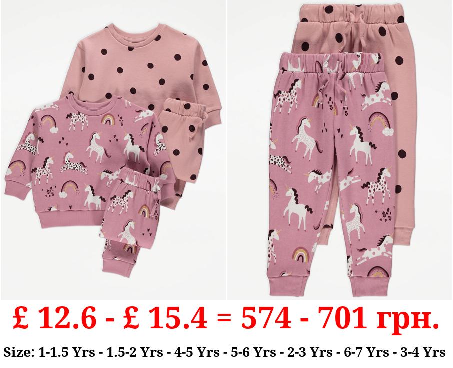 Unicorn Print Sweatshirt and Leggings Outfit 2 Pack