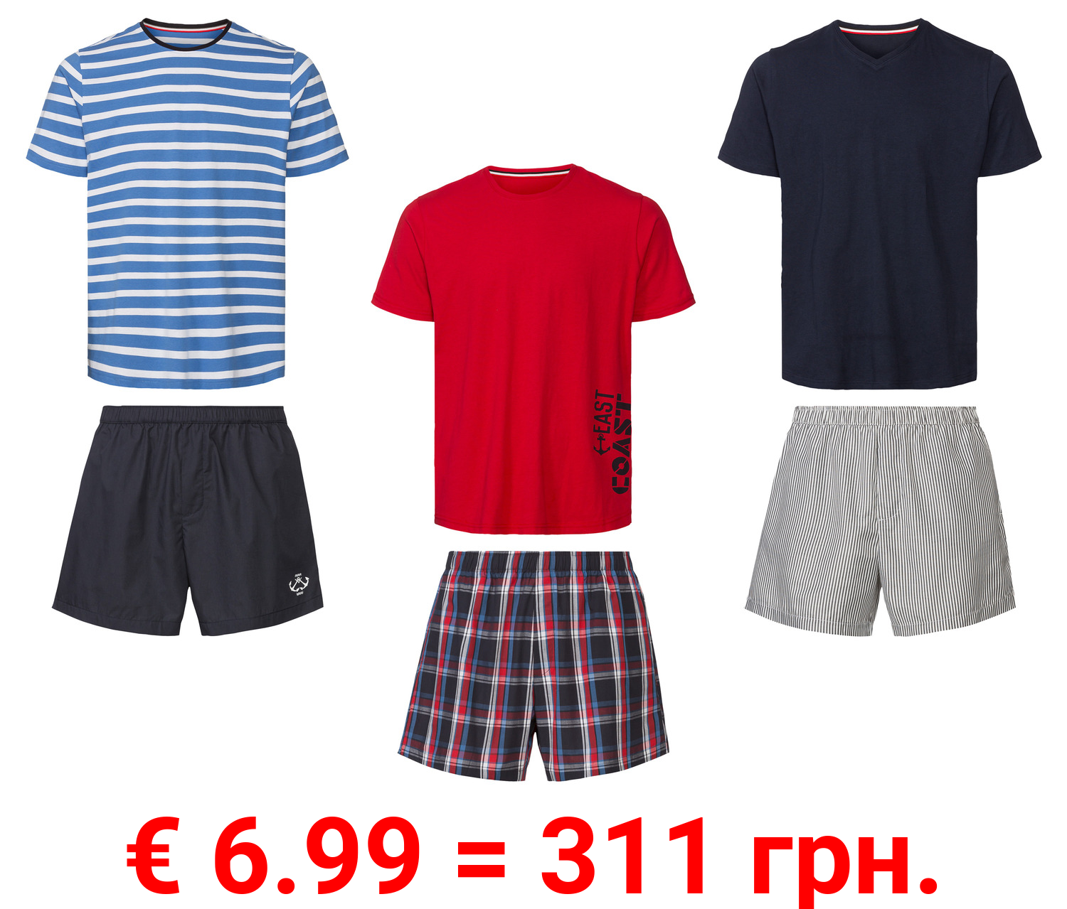 LIVERGY® Herren Pyjama, kurz, aus reiner Baumwolle