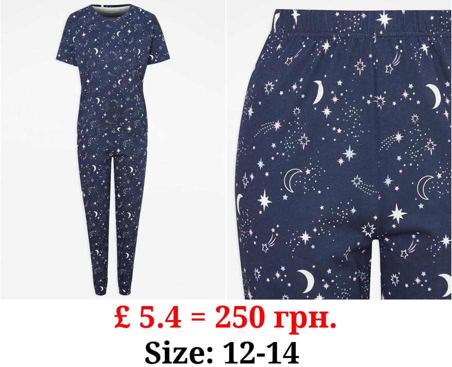 Navy Moon Print Print Pyjama Gift Set