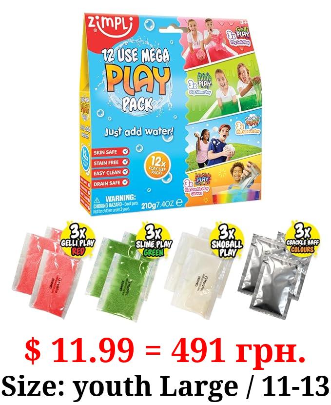 Zimpli Kids 12 Use Mega Play Pack from, 3 x Gelli Play, 3 x Slime Play, 3 x Snoball Play & 3 x Crackle Baff, Children's Sensory Play Toy, Educational Learning Activity, DIY Creative Toy