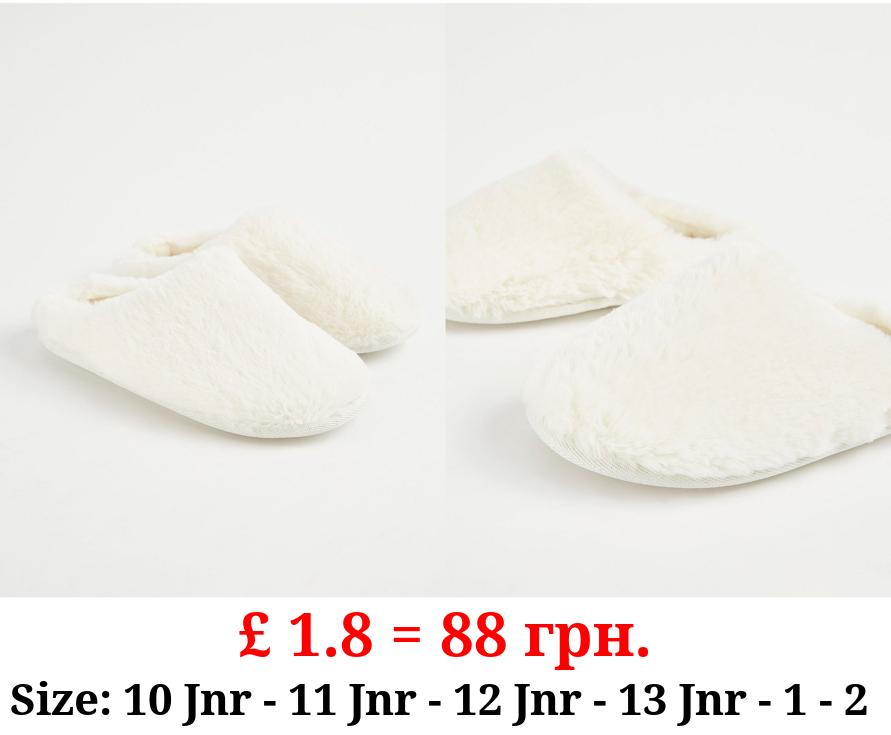 Cream Faux Fur Mule Slippers