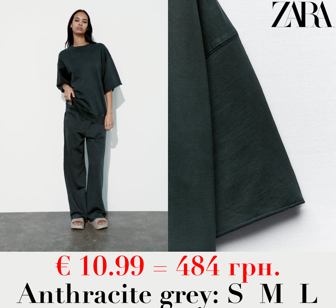 FADED-EFFECT SHORT SLEEVE PLUSH SWEATSHIRT