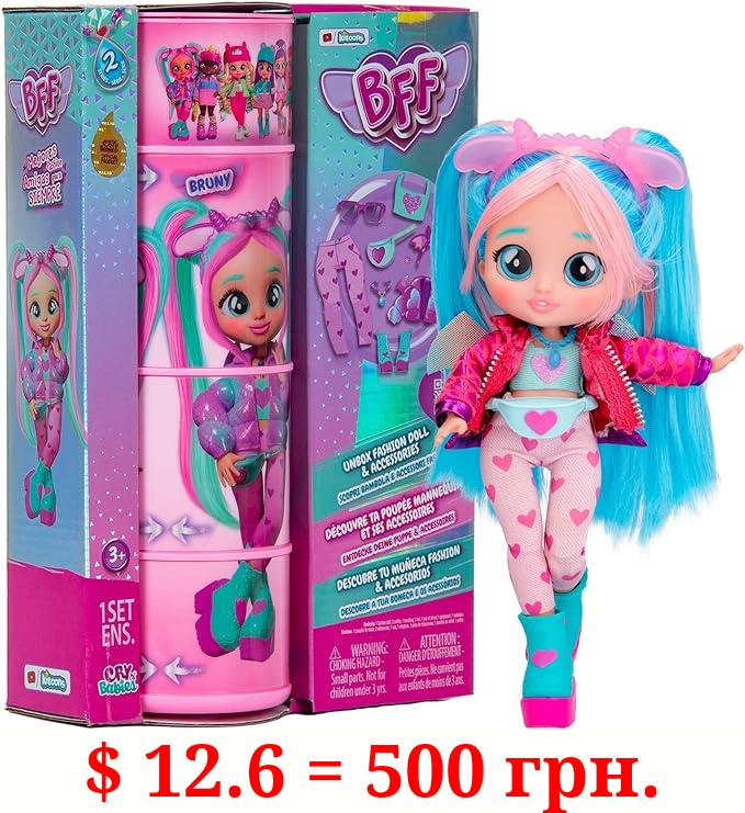 Cry Babies BFF Bruny Fashion Doll with 9+ Surprises Including Outfit and Accessories for Fashion Toy, Girls and Boys Ages 4 and Up, 7.8 Inch Doll, Multicolor