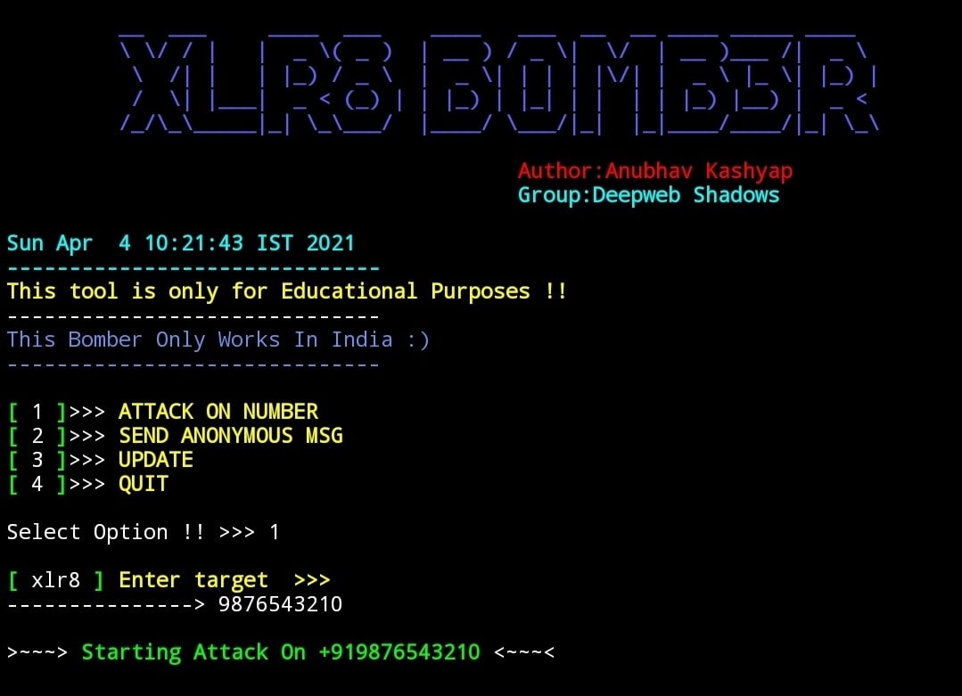 Новый SMS и Call бомбер для Termux XLR8_BOMB – Telegraph