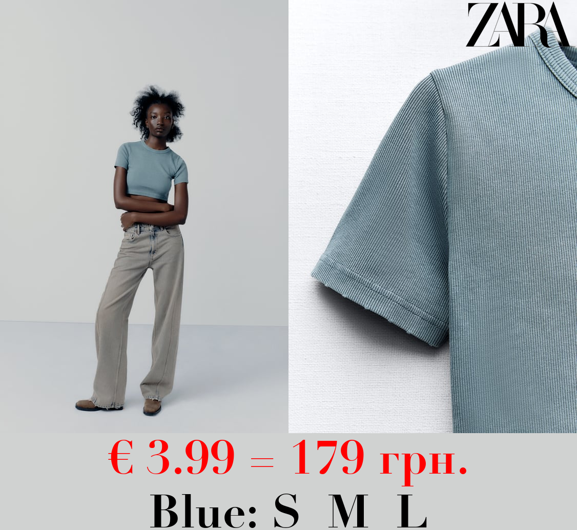 FADED-EFFECT RIBBED CROP TOP