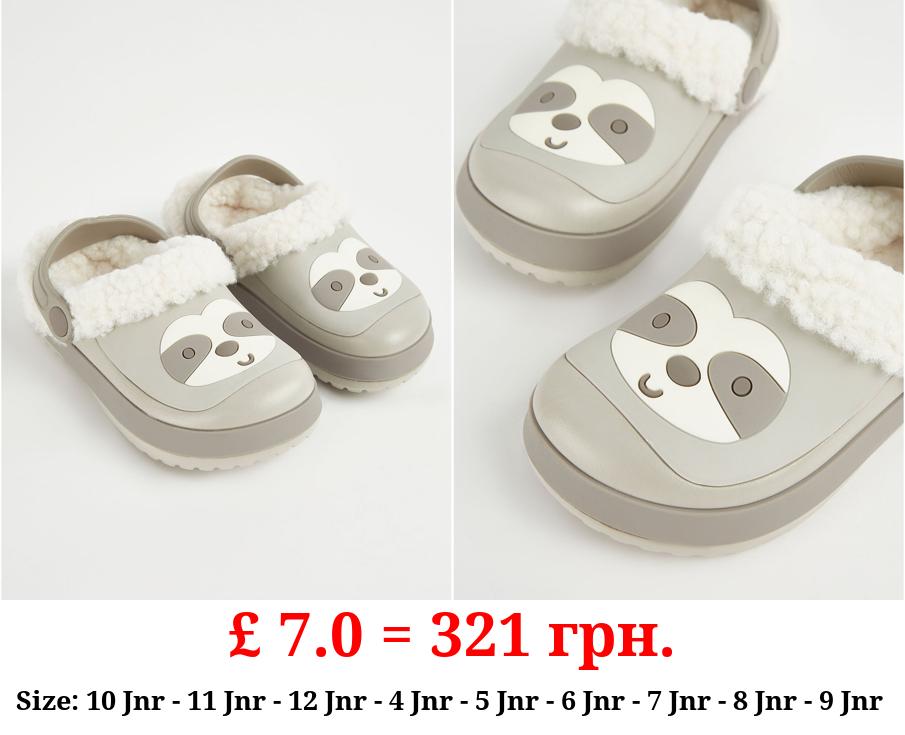 Grey Sloth Borg Lined Clogs