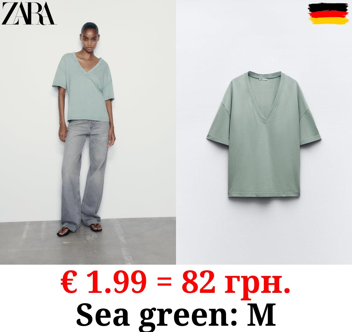 FADED-EFFECT V-NECK T-SHIRT