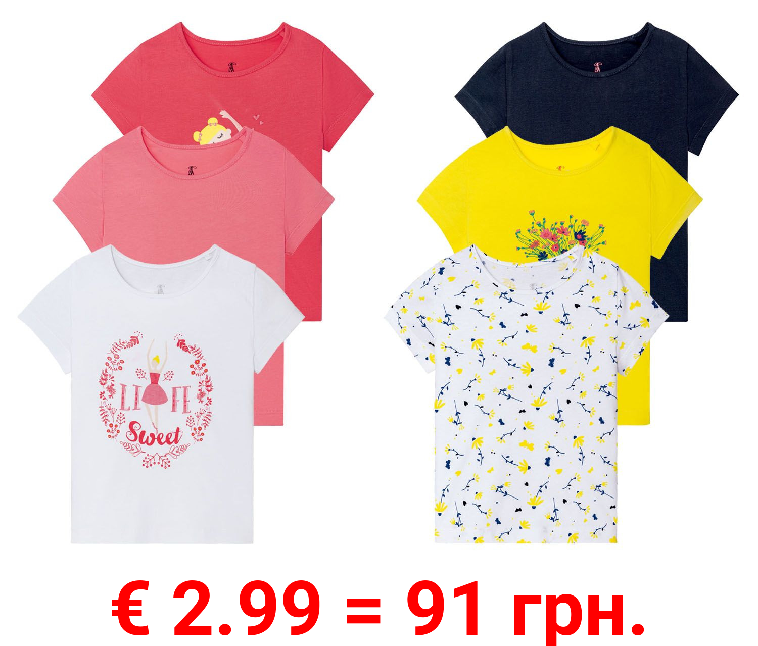 LUPILU® Kleinkinder T-Shirts Mädchen, 3 Stück, mit Print