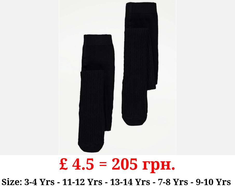 Black Cable Knit Tights 2 Pack