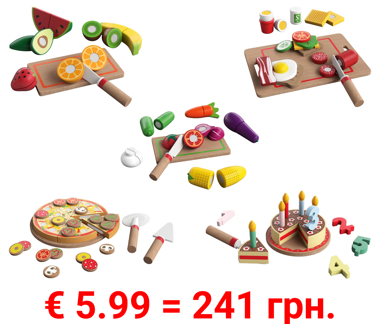 Playtive Holz Lebensmittel-Sets, aus Echtholz