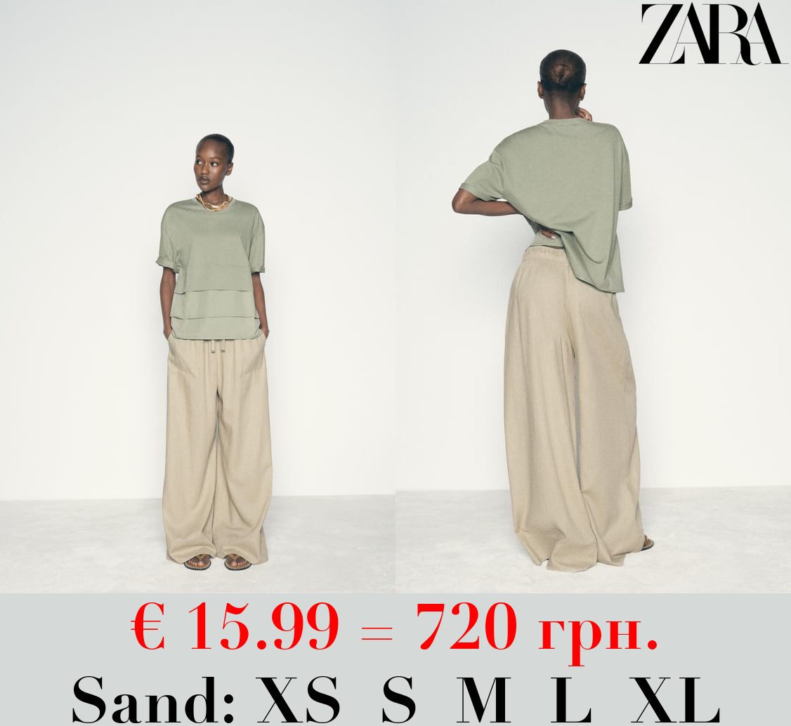 WIDE-LEG LINEN-BLEND TROUSERS