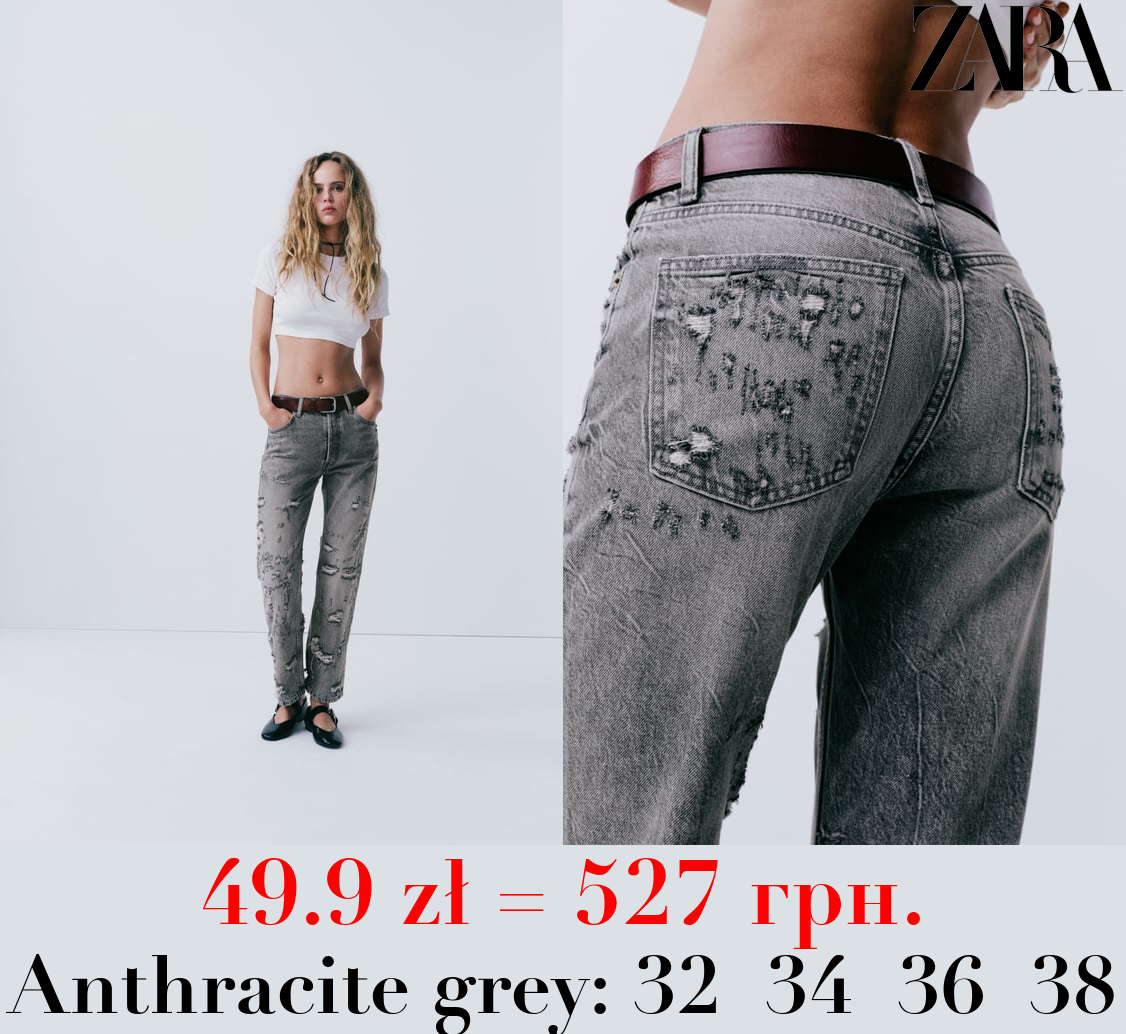 TRF STRAIGHT-LEG RIPPED MID-RISE JEANS