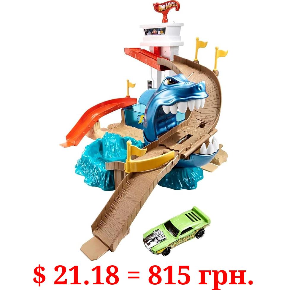 Hot Wheels Toy Car Track Set, Color Shifters Sharkport Showdown with 1 Color Shifters 1:64 Scale Car