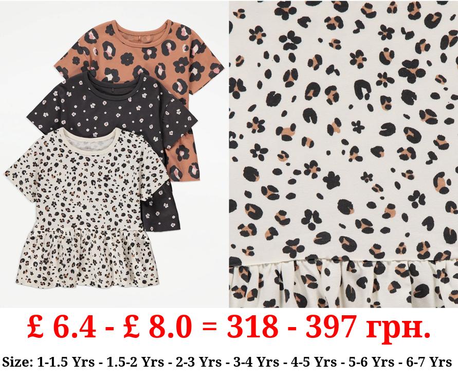 Floral Animal Print Peplum T-Shirts 3 Pack