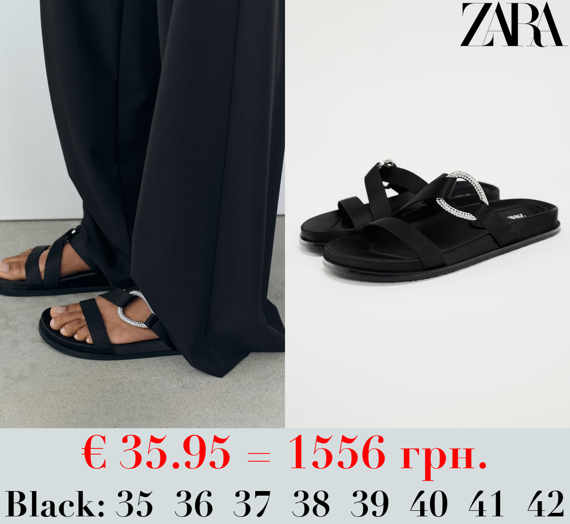 RHINESTONE EMBELLISHED FLAT SLIDER SANDALS