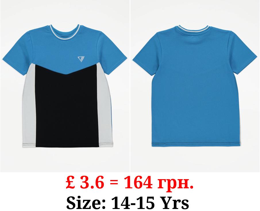 Blue Colour Block Textured T-Shirt