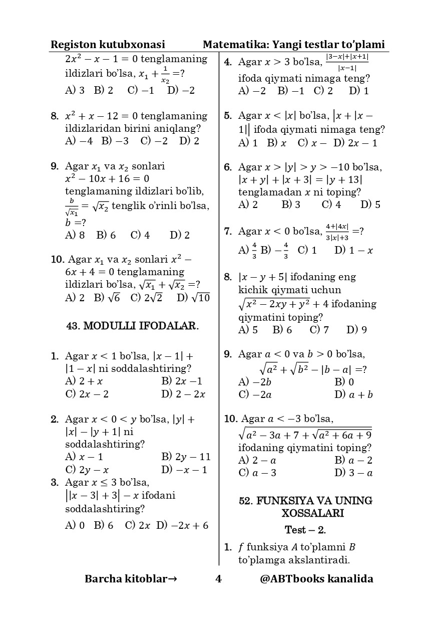 Matematika: Yangi testlar to'plami - Telegraph