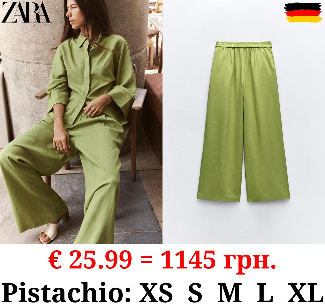 WIDE-LEG LINEN-BLEND TROUSERS