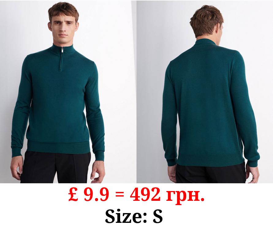 Studio Edit Green Merino Blend Quarter Zip Jumper