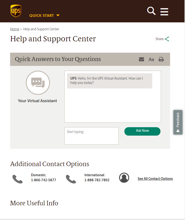 UPS.com использует чат-бота для вопросов обслуживания клиентов.