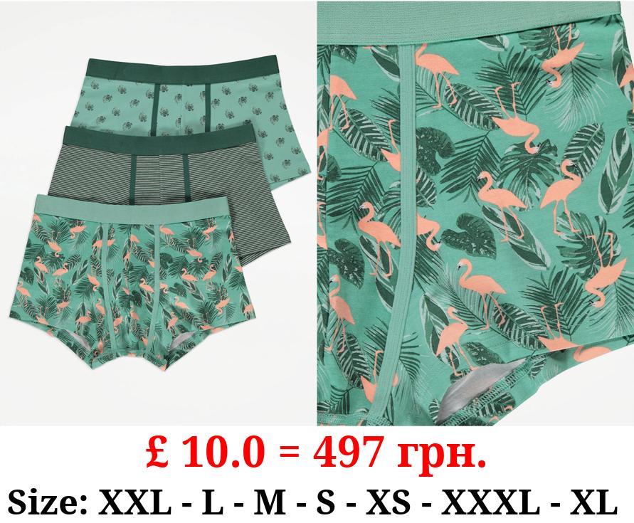 Green Palm Flamingo Hipster Trunks 3 Pack