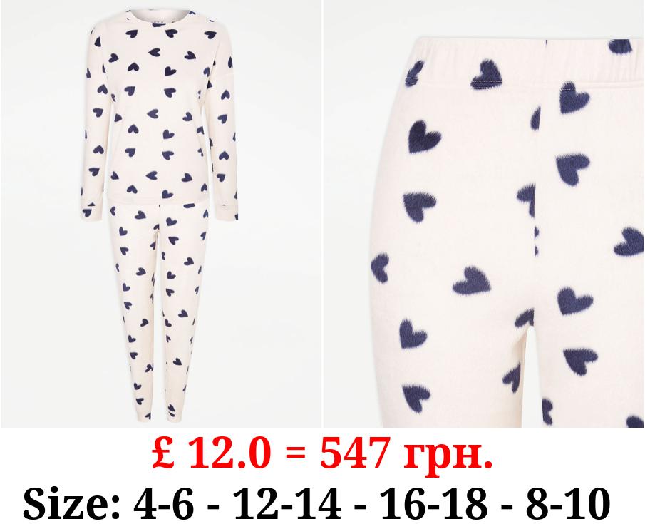 Pink Heart Fleece Long Sleeve Pyjamas Gift Set