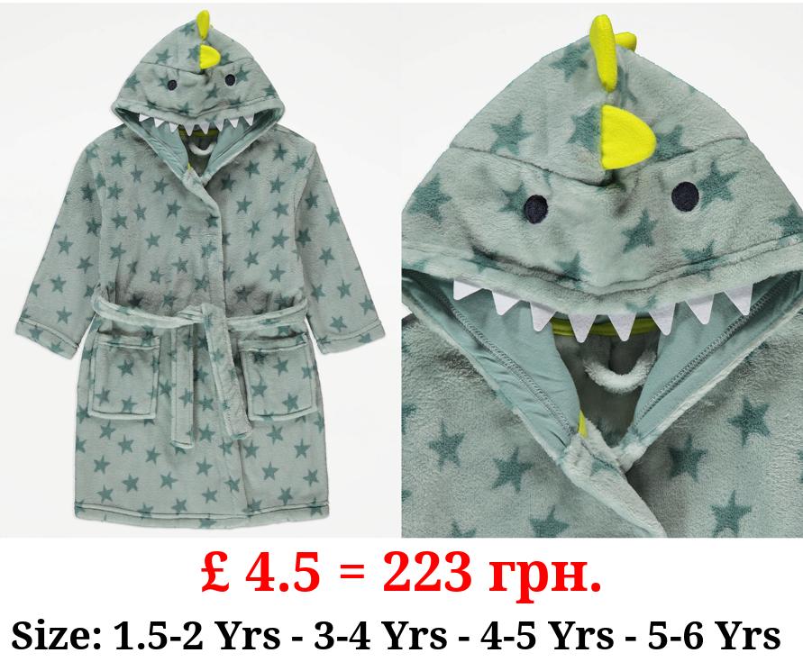 Green Dinosaur Star Fleece Dressing Gown