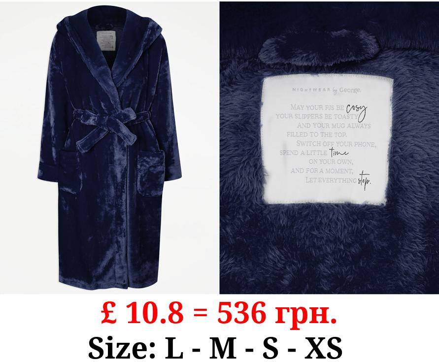 Navy Plush Dressing Gown