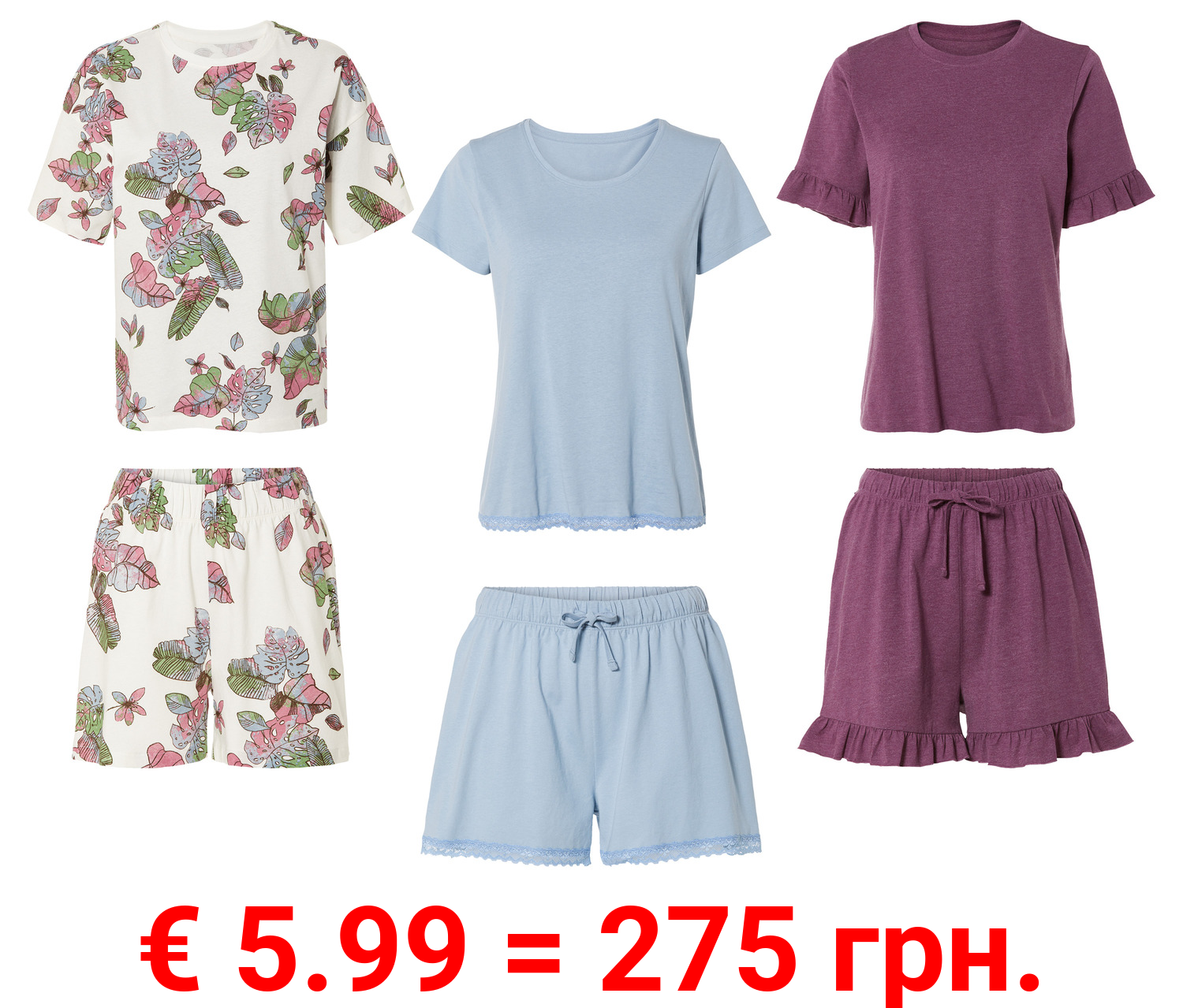 esmara® Damen Pyjama mit Rundhalsausschnitt