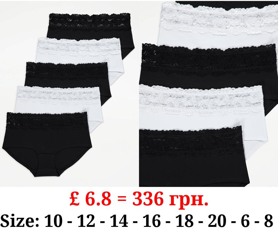 Lace Trim Short Briefs 5 Pack