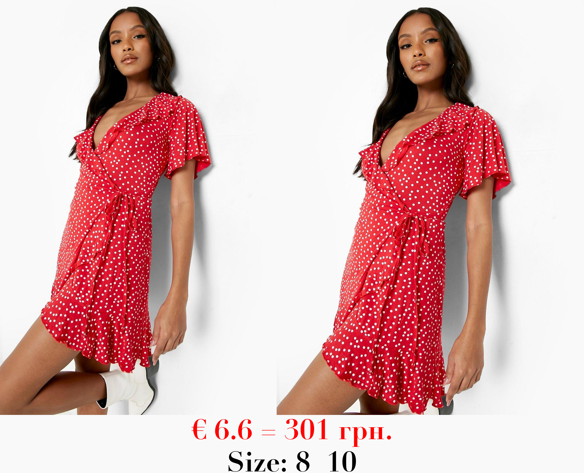 Petite Polka Dot Ruffle Wrap Tea Dress
