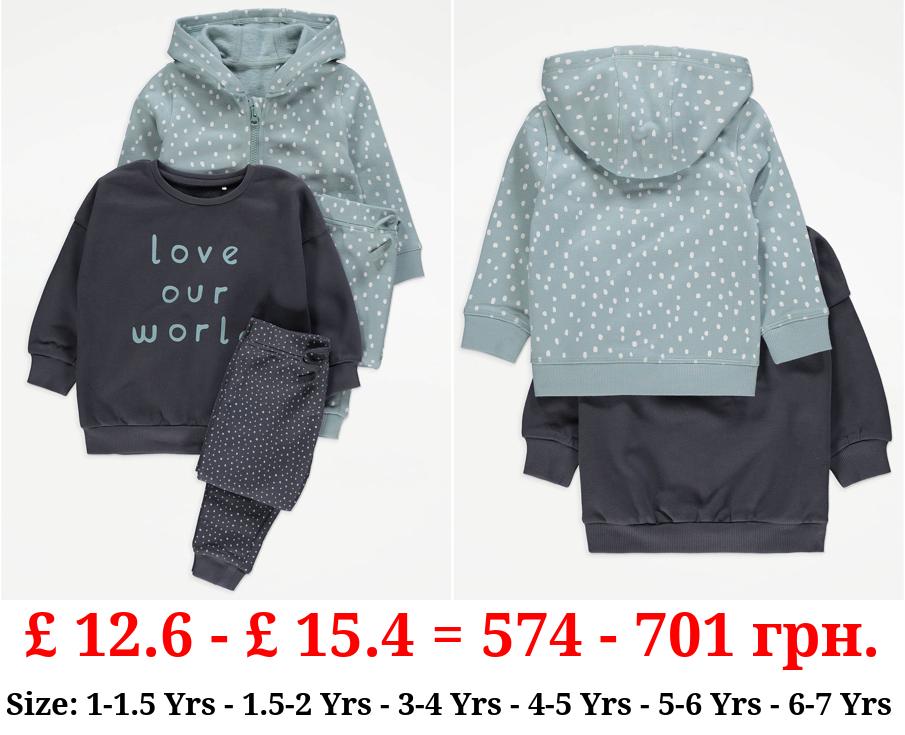 Grey Love Our World Sweatshirt Hoodie and Joggers Outfit 2 Pack