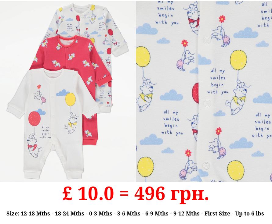 Disney Winnie The Pooh Bright Balloon Footless Sleepsuits 3 Pack