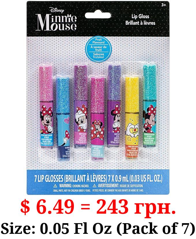 Townley Girl Super Sparkly Lip Gloss Set Featuring Disney Minnie Mouse - 7 Fun Flavors for Girls, Ideal for Sleepovers, Makeovers, and Gifts!