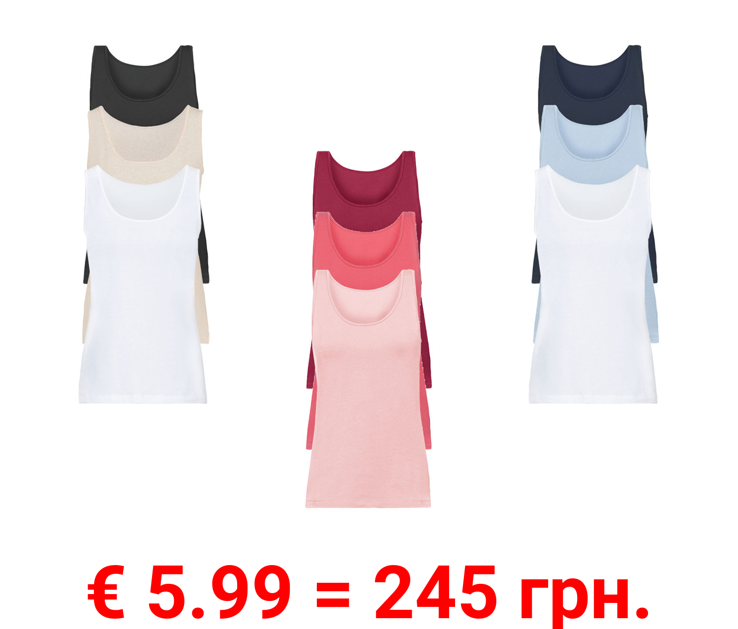 esmara® Damen Achselhemd, 3 Stück, mit hohem Baumwollanteil