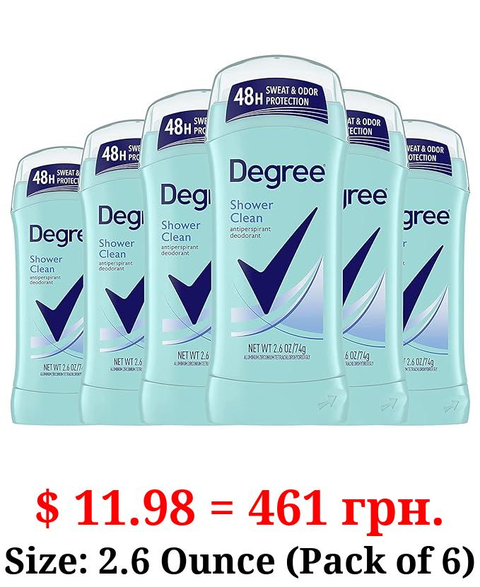 Degree Advanced Antiperspirant Deodorant Shower Clean, 48-Hour Sweat & Odor Protection Antiperspirant for Women with MotionSense Technology 2.6 oz(Pack of 6)(Packaging May Vary)