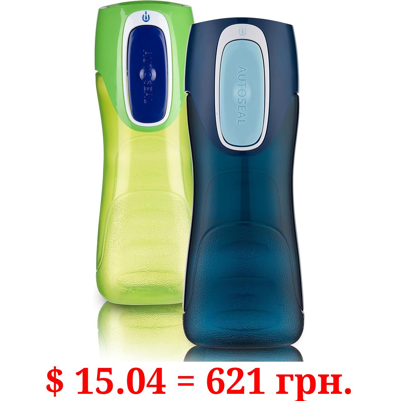 Contigo Trekker Kids Water Bottle with Spill-Proof Lid, 14oz Water Bottle with Leak-Proof Technology, BPA-Free, Granny Smith & Nautical, 2-Pack