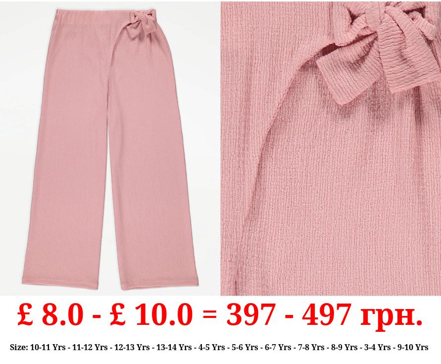 Pink Side Bow Detail Wide Leg Trousers