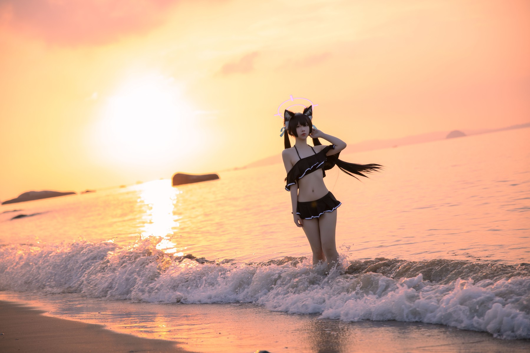 Cosplay G44不会受伤 碧蓝档案 黑見芹香 海边泳装 12